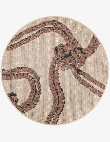 Beige Easy-Clean Coastal Indoor / Outdoor Round Rug