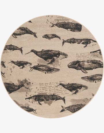 Beige Easy-Clean Coastal Indoor / Outdoor Round Rug