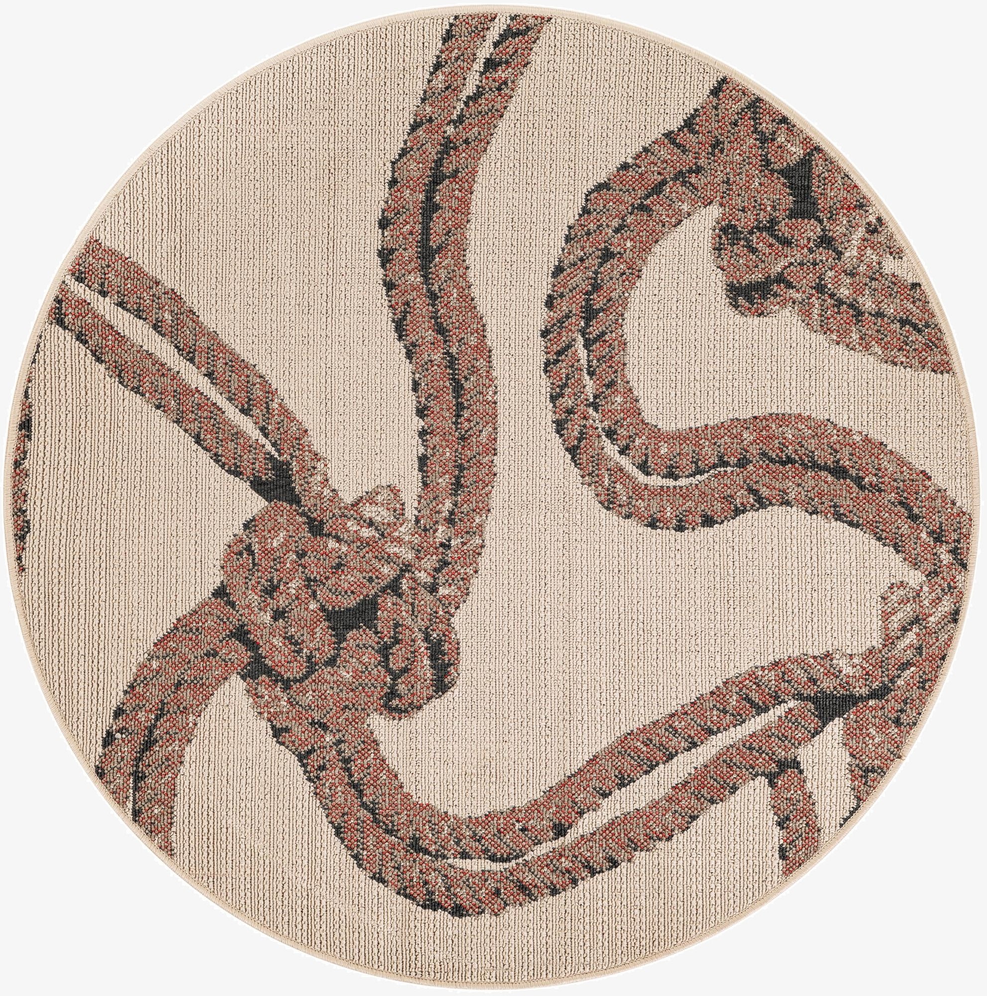 4' x 4'  Washable Coastal Indoor / Outdoor Round Rug