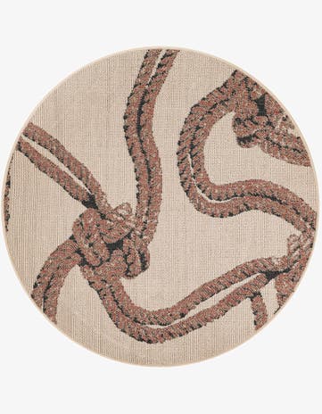 Beige Easy-Clean Coastal Indoor / Outdoor Round Rug