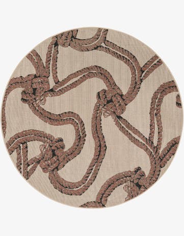 Beige Easy-Clean Coastal Indoor / Outdoor Round Rug