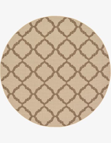 Beige Easy-Clean Lattice Indoor / Outdoor Round Rug