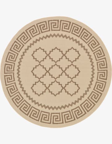 Beige Easy-Clean Lattice Indoor / Outdoor Round Rug