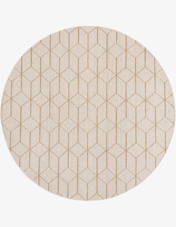 Beige Easy-Clean Lattice Indoor / Outdoor Round Rug