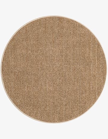 Beige Easy-Clean Solid Indoor / Outdoor Round Rug