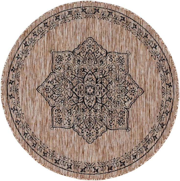 Detail image of 4' x 4' Easy-Clean Traditional Indoor / Outdoor Round Rug