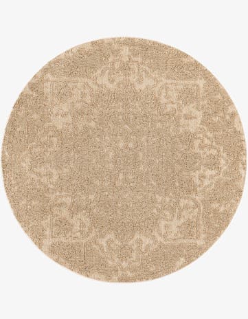 Beige Easy-Clean Traditional Indoor / Outdoor Round Rug
