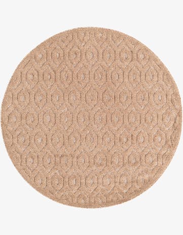 Beige Easy-Clean Trellis Textured Indoor / Outdoor Round Rug