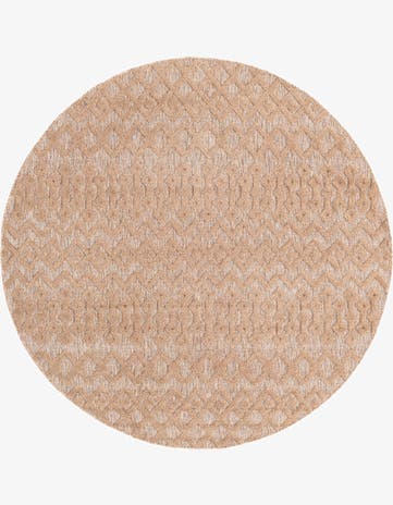 Beige Easy-Clean Trellis Textured Indoor / Outdoor Round Rug