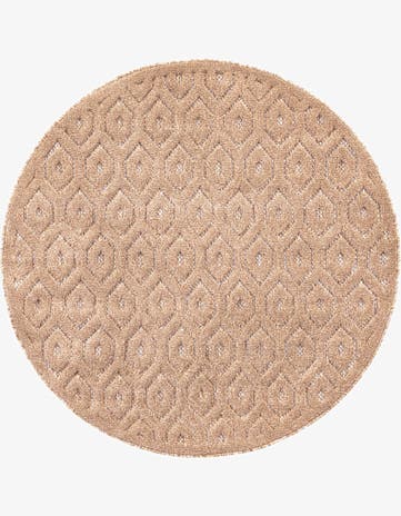 Beige Easy-Clean Trellis Textured Indoor / Outdoor Round Rug
