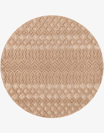 Beige Easy-Clean Trellis Textured Indoor / Outdoor Round Rug