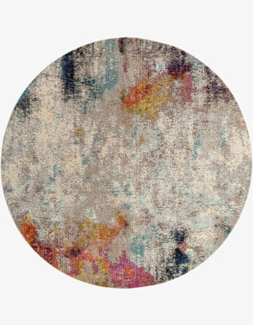 Beige Washable Theia Round Rug