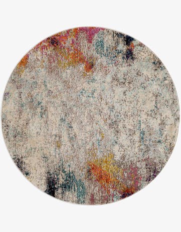 Beige Washable Theia Round Rug