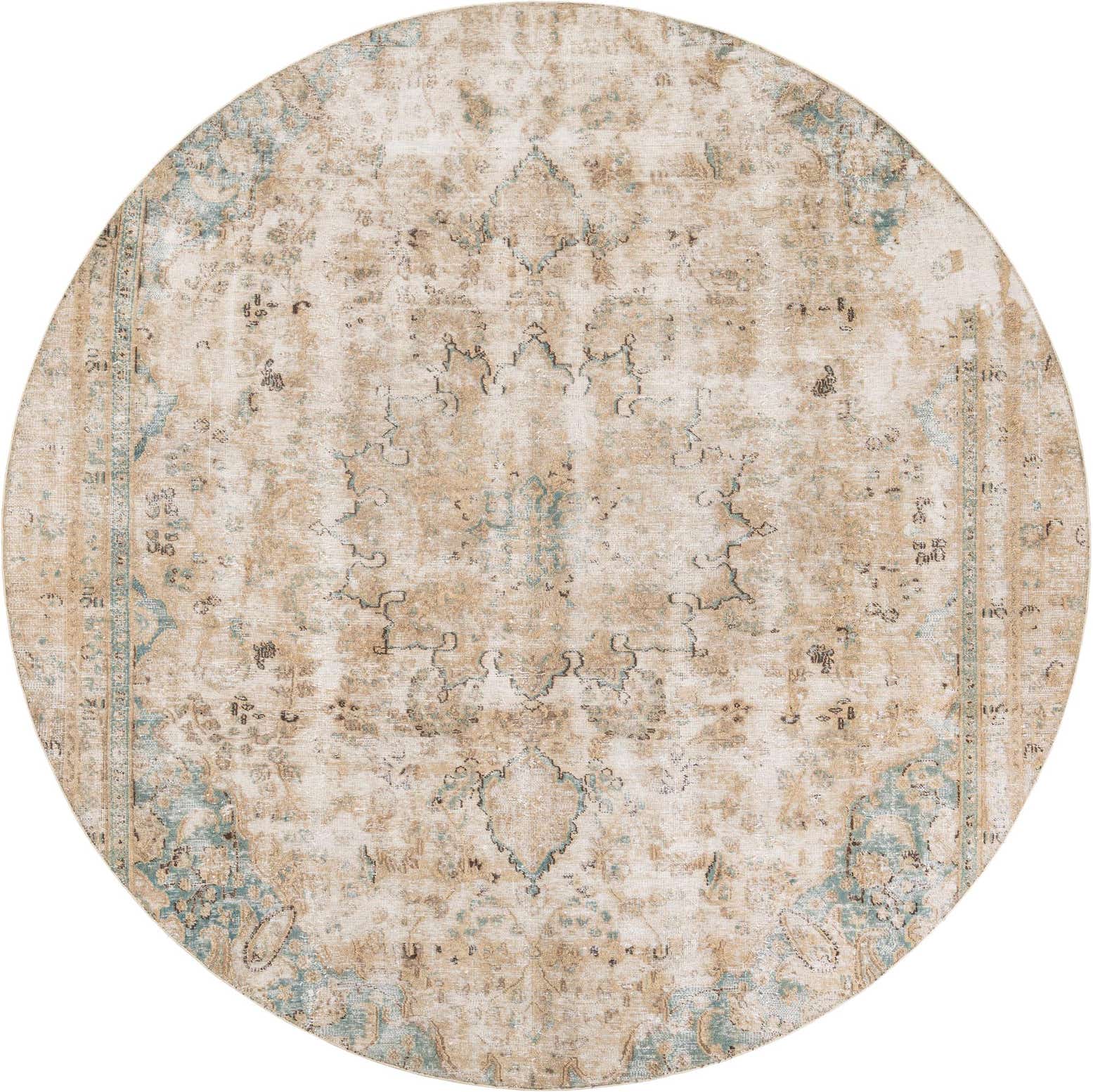 8' 4 x 8' 4 Hand Knotted Ultra Vintage Persian Wool Round Rug