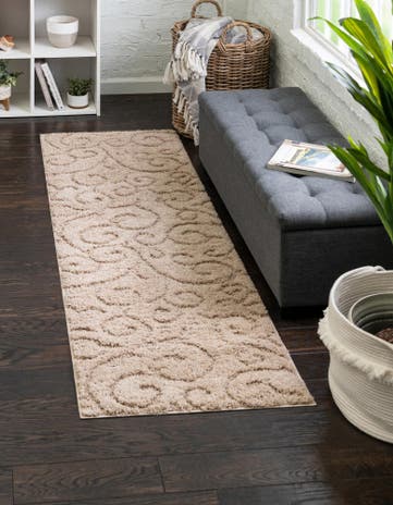 Beige Floral Shag Runner Rug