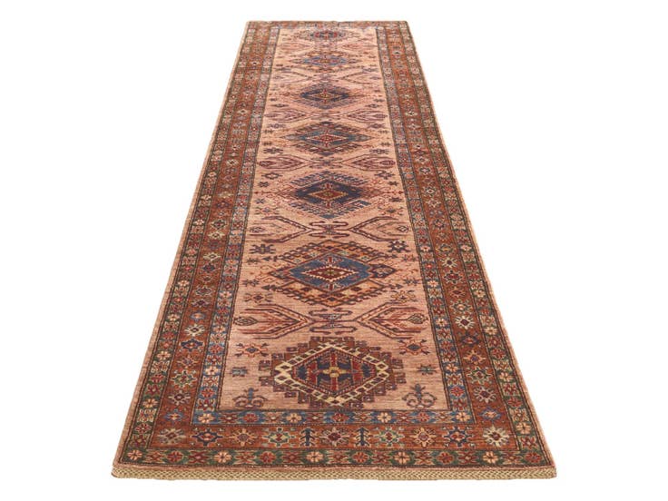 Detail image of 3' 4 x 13' 9 Hand Knotted Kazak Runner Rug