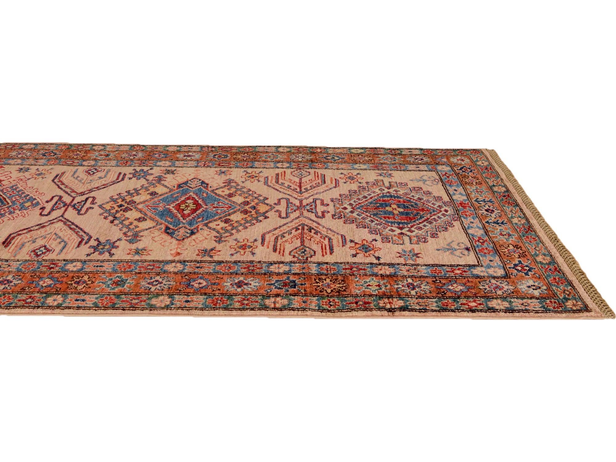 3' 4 x 13' 9 Hand Knotted Kazak Runner Rug