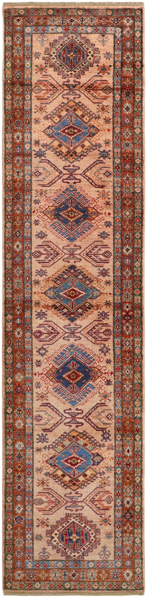 3' 4 x 13' 9 Hand Knotted Kazak Runner Rug