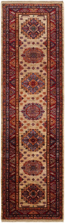 Detailansicht von 85cm x 295cm Handgeknüpft Kazak Läufer Teppich