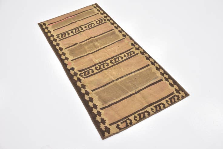 Detail image of 2' 4 x 4' 10 Hand Woven Kilim Fars Wool Runner Rug