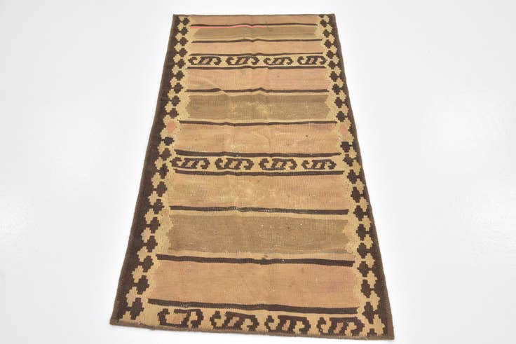 Detail image of 2' 4 x 4' 10 Hand Woven Kilim Fars Wool Runner Rug