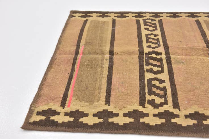 Detail image of 2' 4 x 4' 10 Hand Woven Kilim Fars Wool Runner Rug