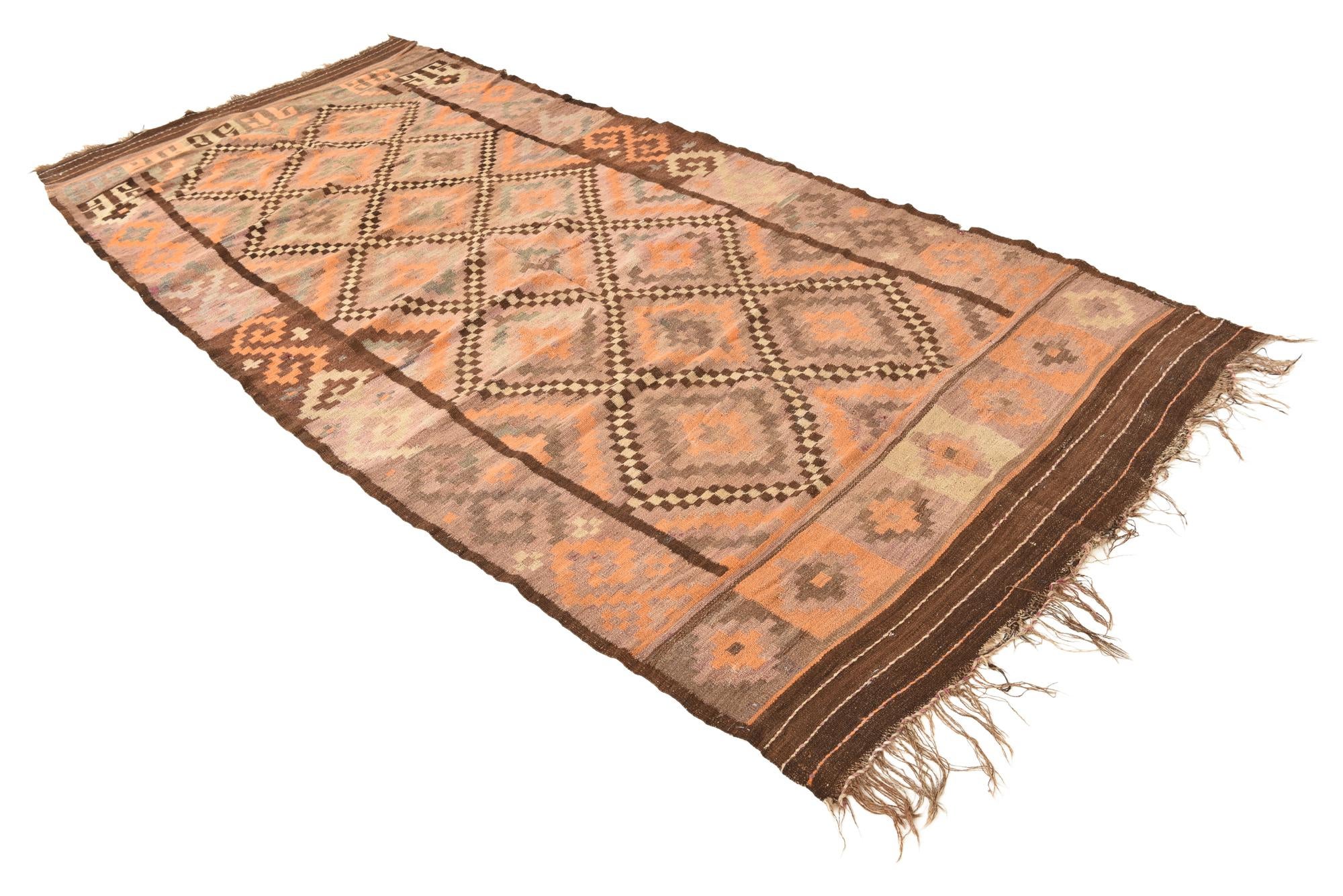 4' 5 x 10' 3 Hand Woven Kilim Fars Wool Runner Rug