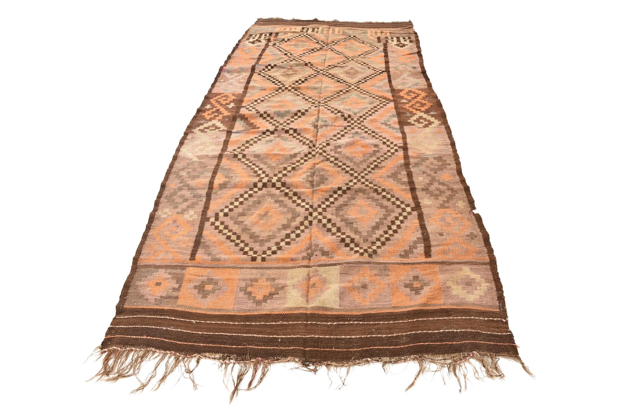 4' 5 x 10' 3 Hand Woven Kilim Fars Wool Runner Rug