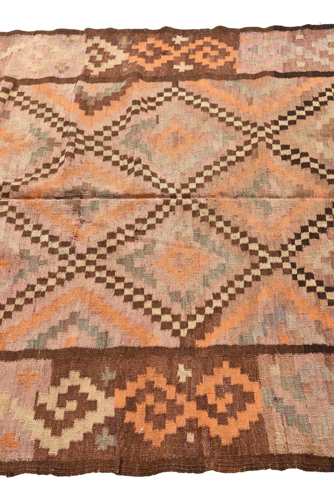 4' 5 x 10' 3 Hand Woven Kilim Fars Wool Runner Rug