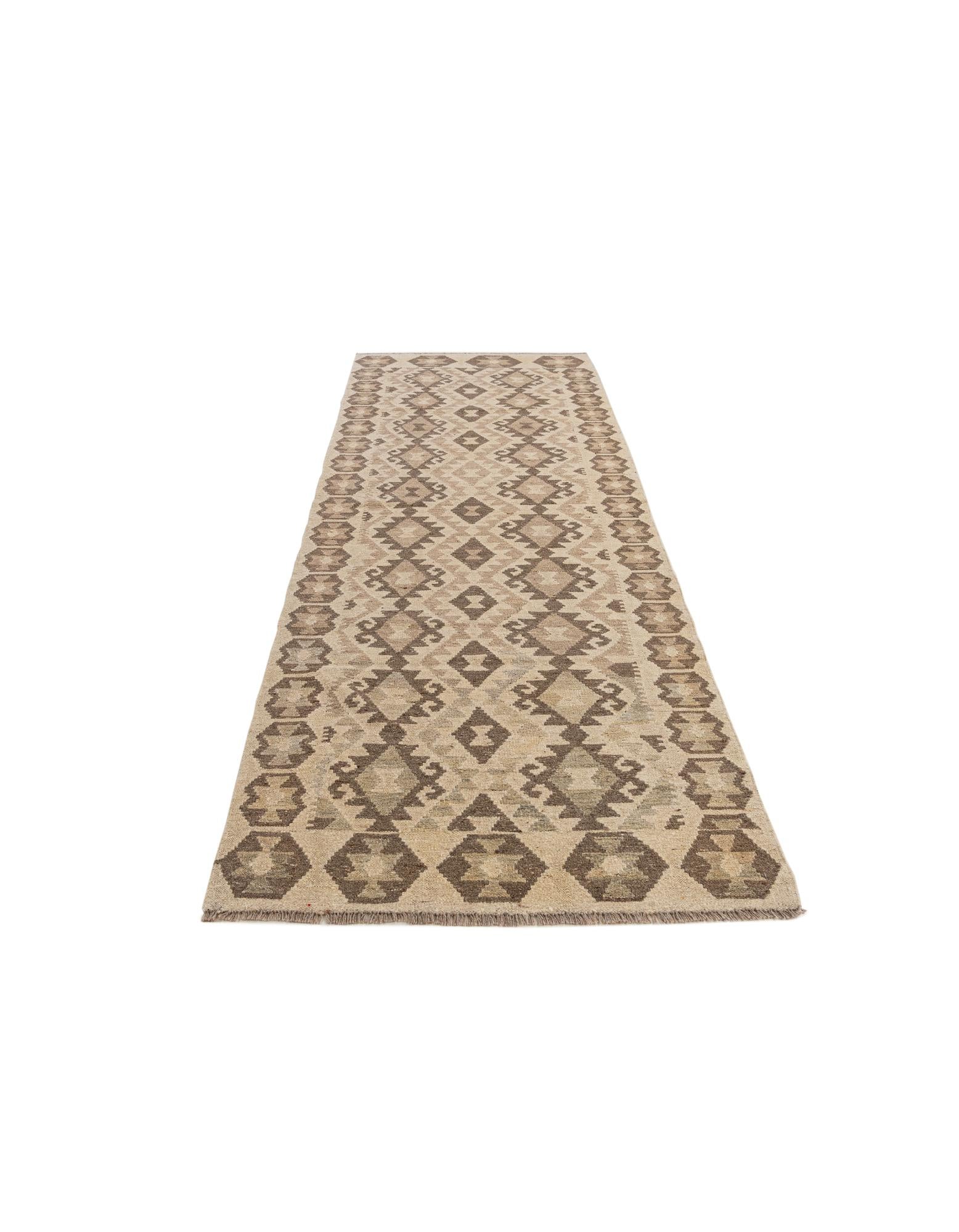3' 1 x 10' 1 Hand Woven Kilim Maymana Wool Runner Rug