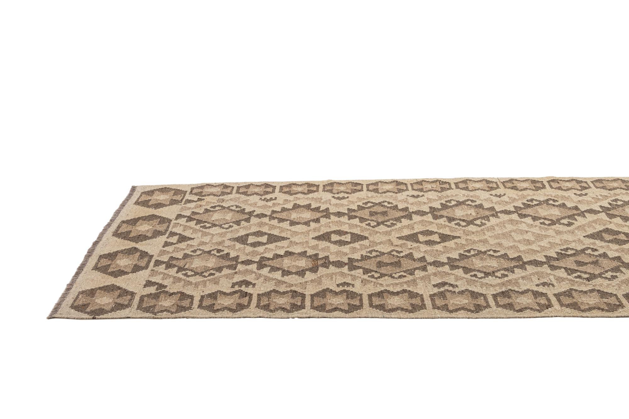 3' 1 x 10' 1 Hand Woven Kilim Maymana Wool Runner Rug