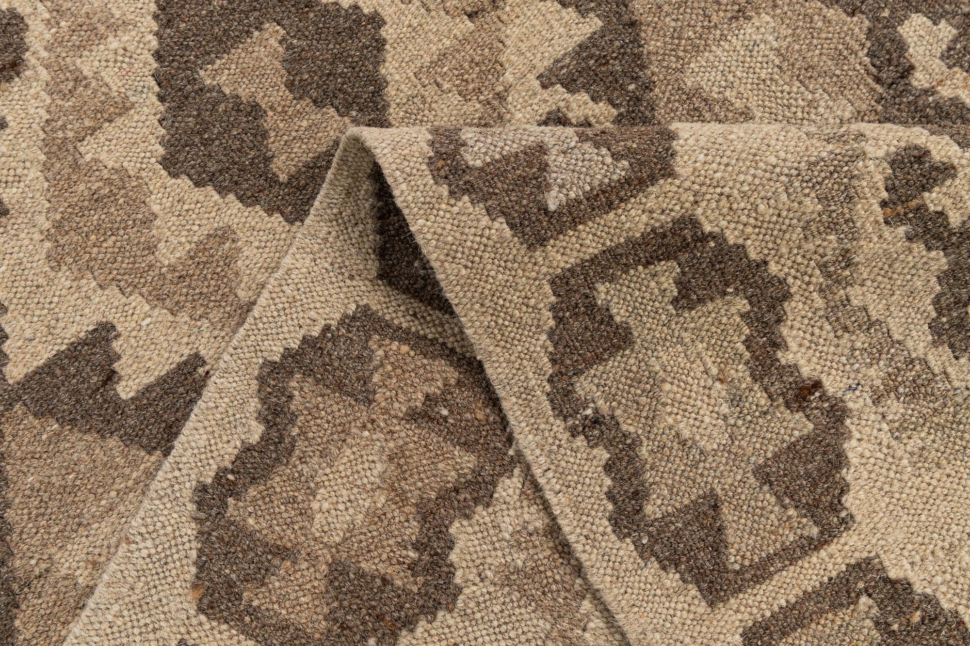 3' 1 x 10' 1 Hand Woven Kilim Maymana Wool Runner Rug