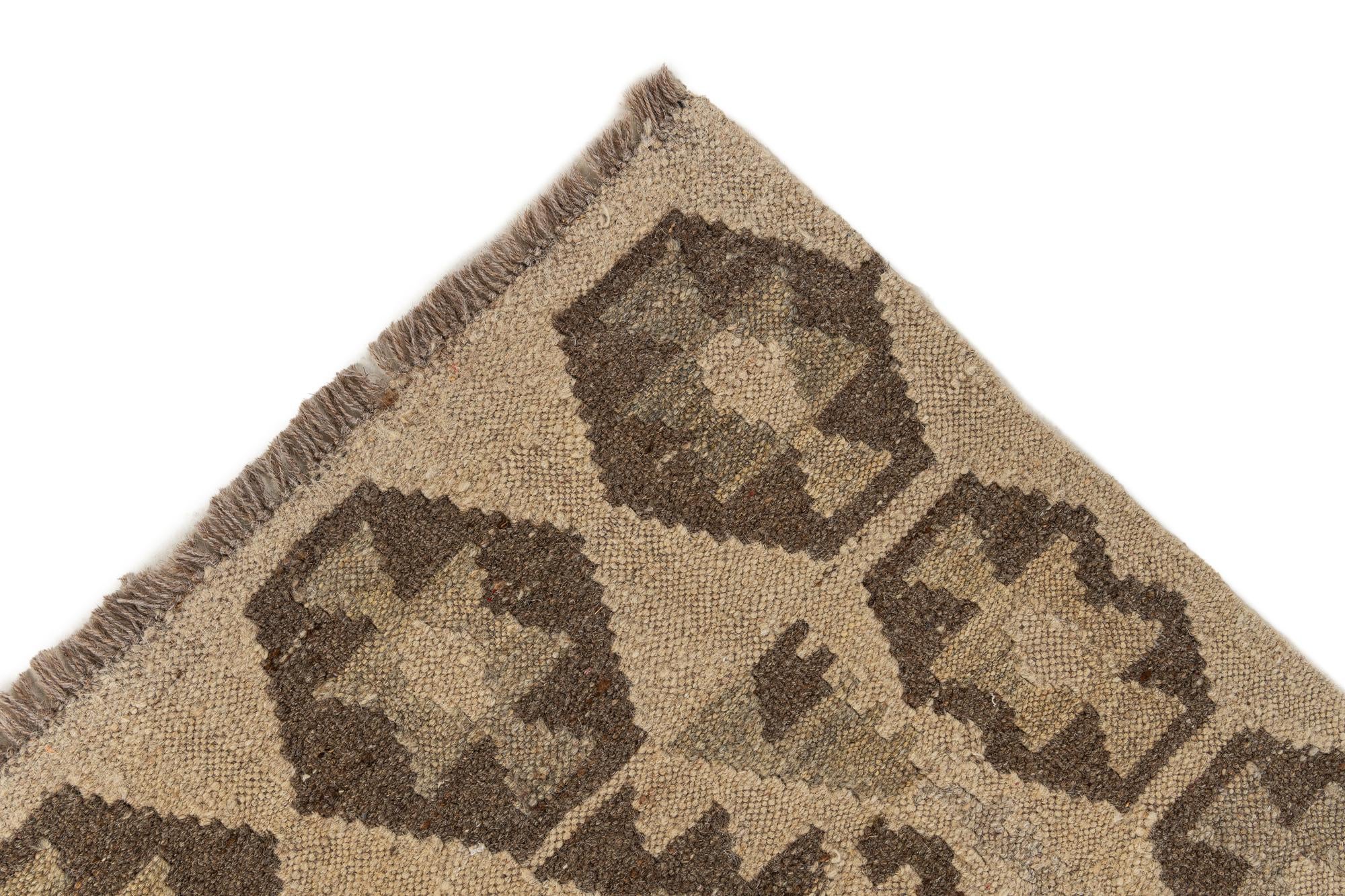 3' 1 x 10' 1 Hand Woven Kilim Maymana Wool Runner Rug