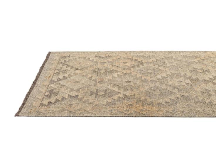 Detail image of 2' 8 x 9' 8 Hand Woven Kilim Maymana Wool Runner Rug