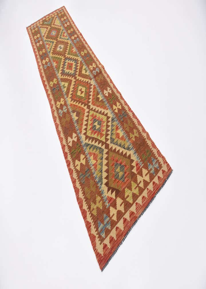 2' 10 x 10' Hand Woven Kilim Maymana Wool Runner Rug