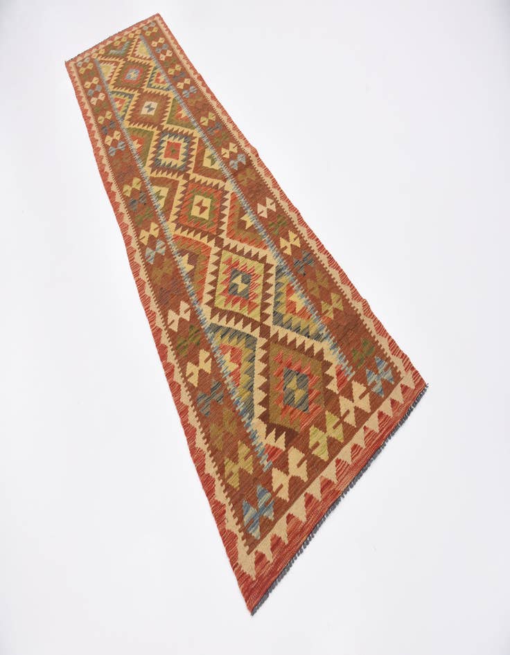 Detail image of 2' 10 x 10' Hand Woven Kilim Maymana Wool Runner Rug