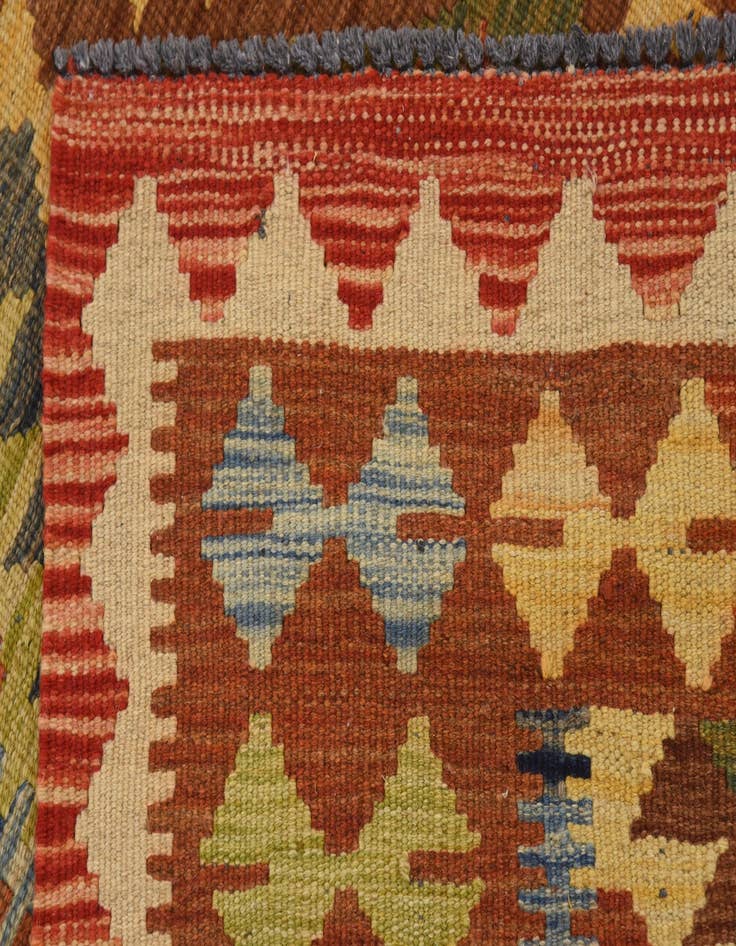 Detail image of 2' 10 x 10' Hand Woven Kilim Maymana Wool Runner Rug