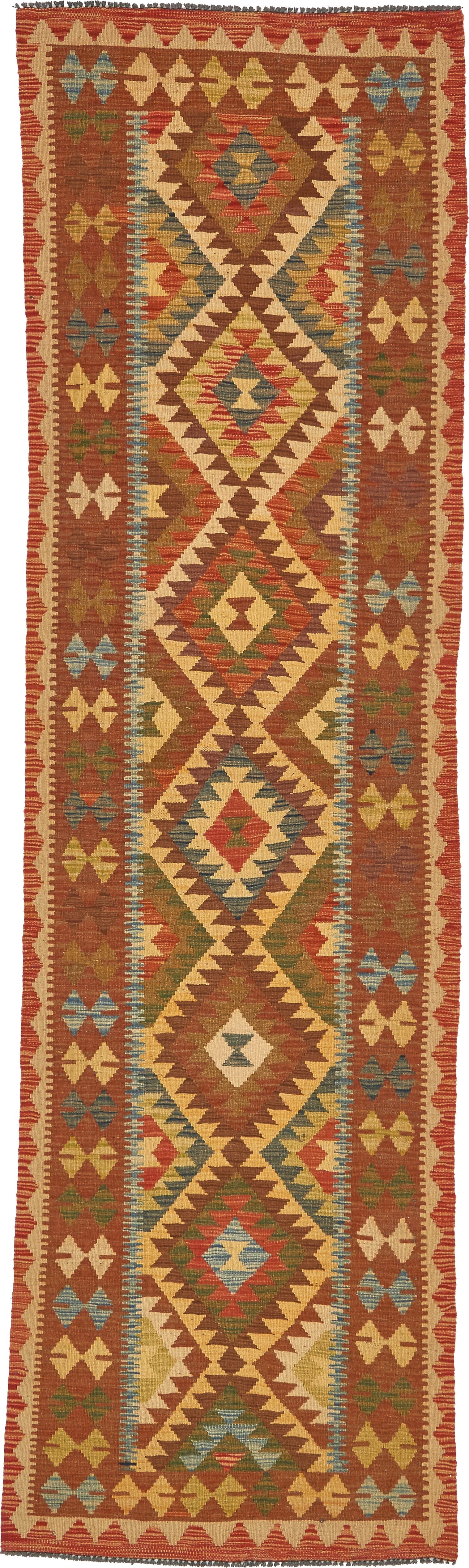 2' 10 x 10' Hand Woven Kilim Maymana Wool Runner Rug