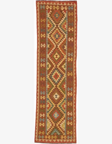 2' 10 x 10' Hand Woven Kilim Maymana Wool Runner Rug
