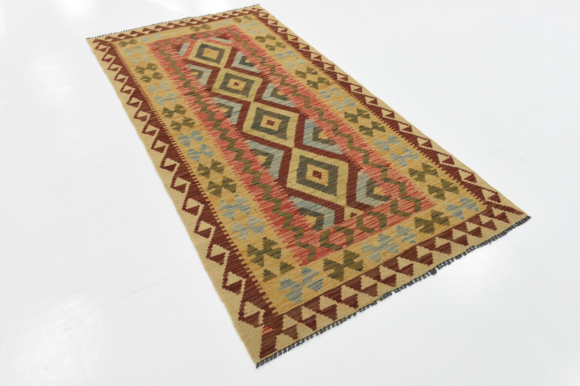 3' 3 x 6' 6 Hand Woven Kilim Maymana Wool Runner Rug