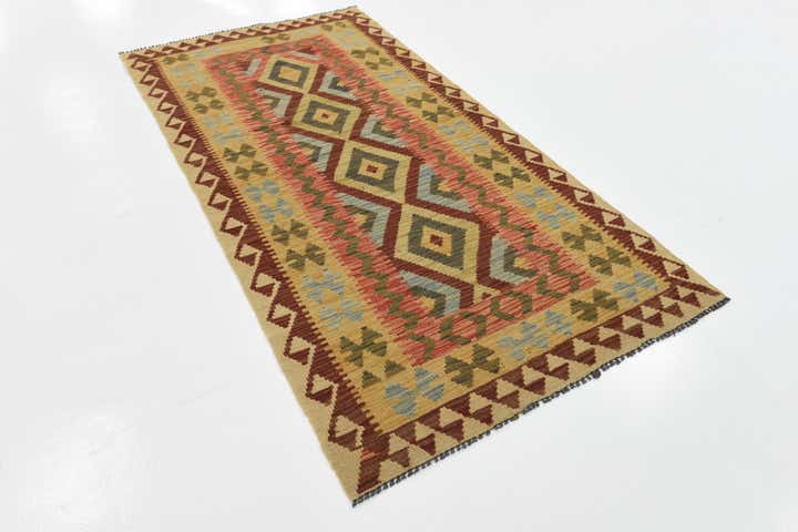 3' 3 x 6' 6 Hand Woven Kilim Maymana Wool Runner Rug