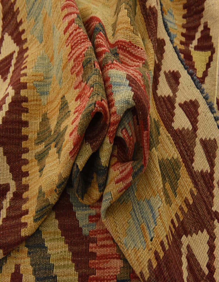 Detail image of 3' 3 x 6' 6 Hand Woven Kilim Maymana Wool Runner Rug