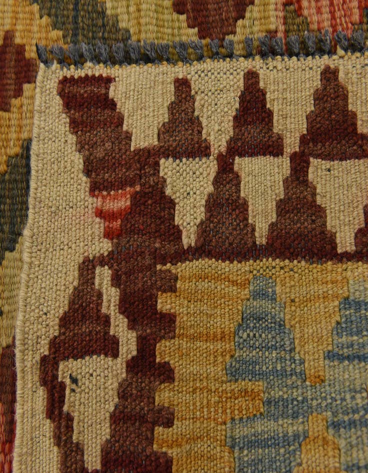 Detail image of 3' 3 x 6' 6 Hand Woven Kilim Maymana Wool Runner Rug