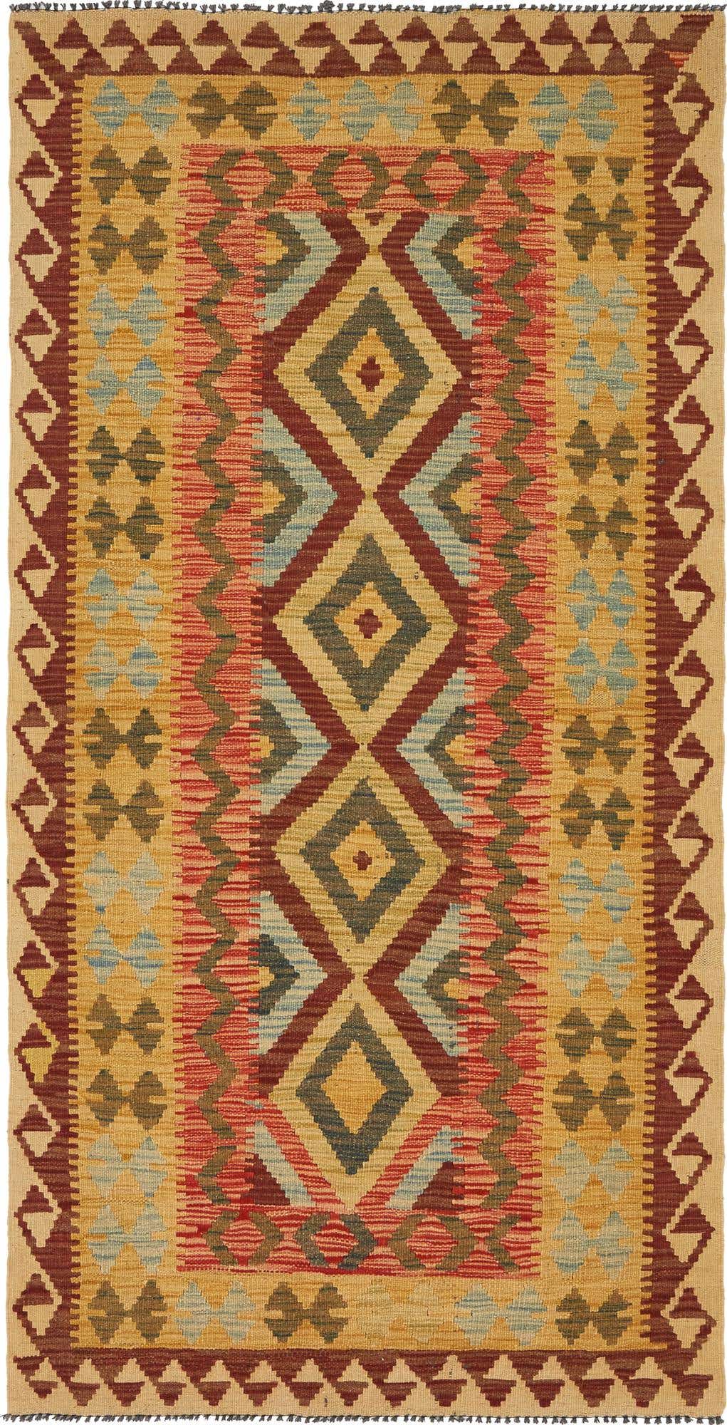 3' 3 x 6' 6 Hand Woven Kilim Maymana Wool Runner Rug