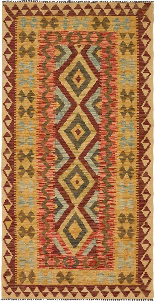 3' 3 x 6' 6 Hand Woven Kilim Maymana Wool Runner Rug
