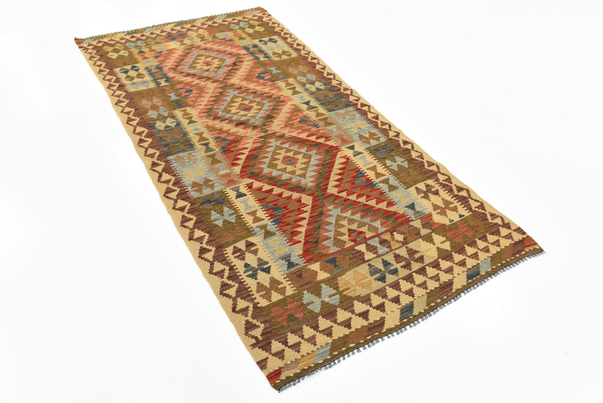 3' 3 x 6' 7 Hand Woven Kilim Maymana Wool Runner Rug