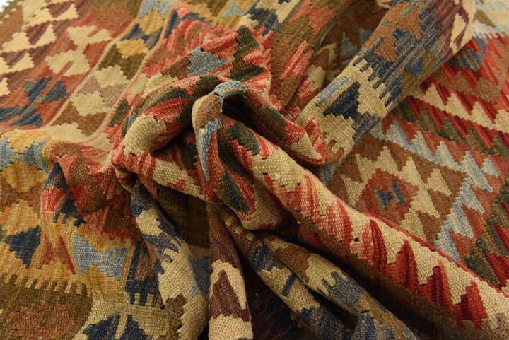 3' 3 x 6' 7 Hand Woven Kilim Maymana Wool Runner Rug