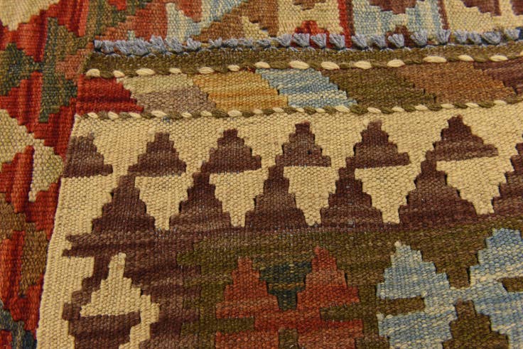 Detail image of 3' 3 x 6' 7 Hand Woven Kilim Maymana Wool Runner Rug