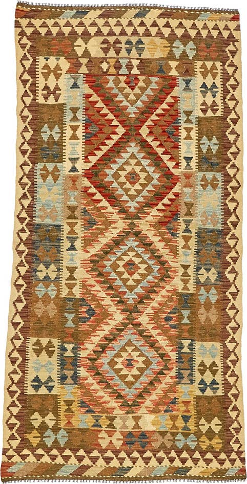 Detail image of 3' 3 x 6' 7 Hand Woven Kilim Maymana Wool Runner Rug