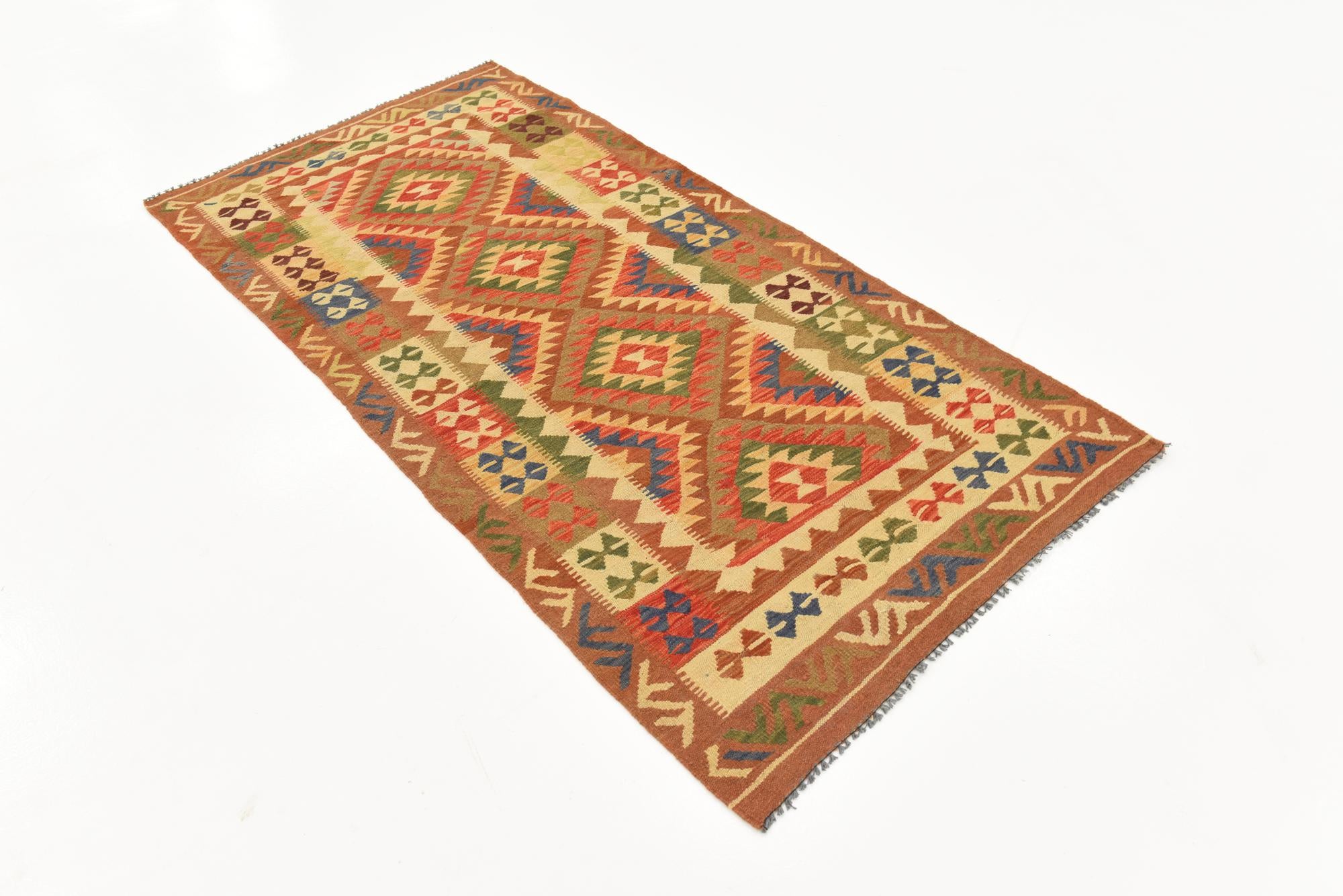 3' 4 x 6' 8 Hand Woven Kilim Maymana Runner Rug